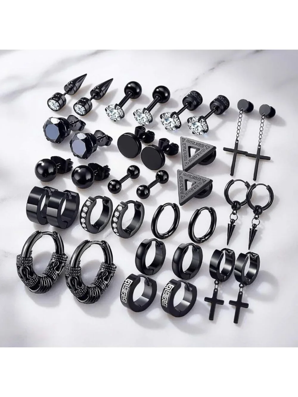 17 Pairs Men's Stainless Steel Earrings Set, Hypoallergenic Fashion Jewelry Kit